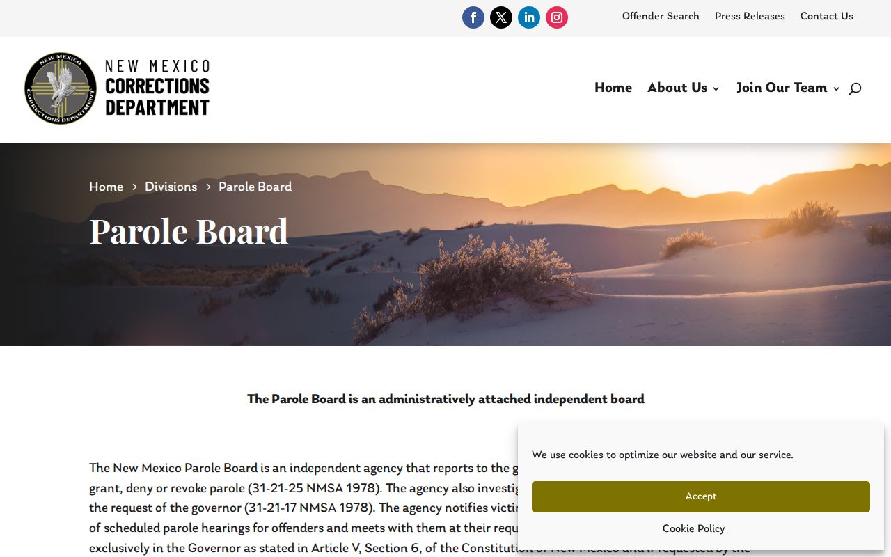 New Mexico Parole Board information relevant to San Juan County parole
