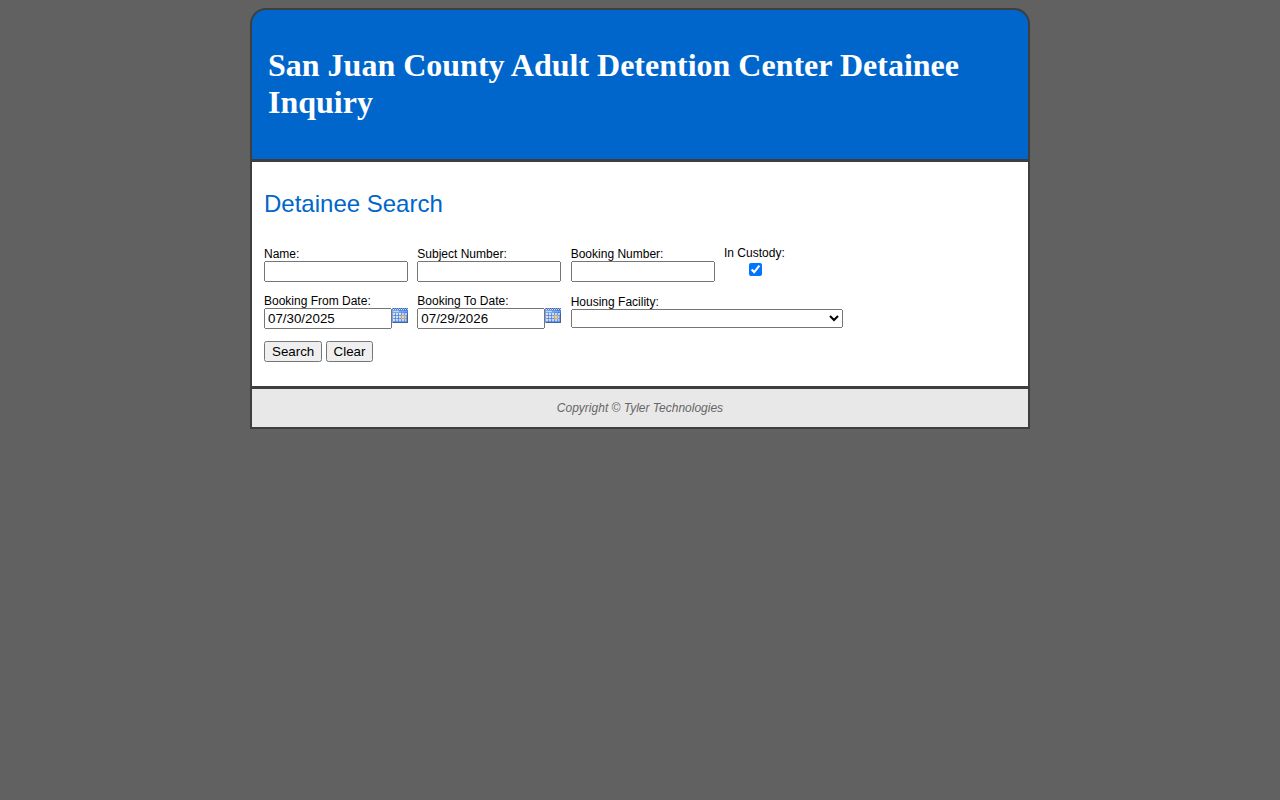 San Juan County released inmate inquiry fields