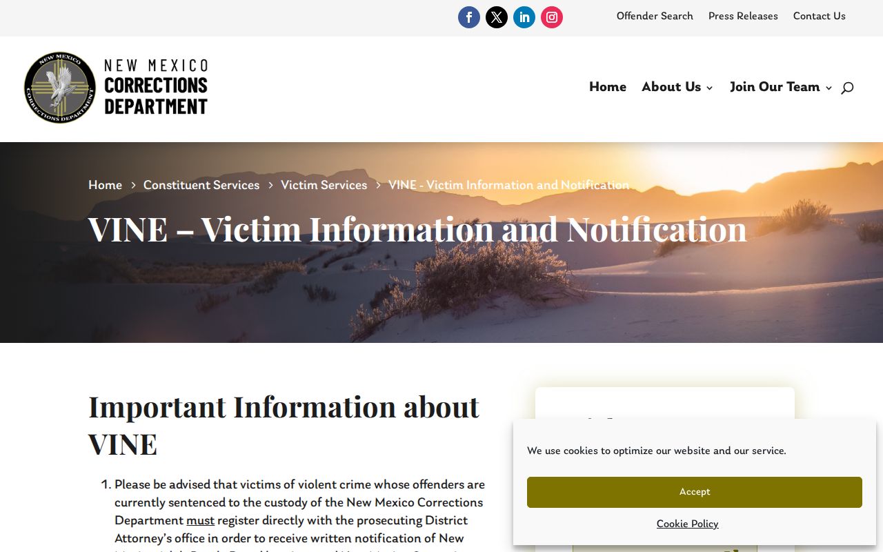 San Juan County VINELink release alert instructions and New Mexico VINE upgrade notice